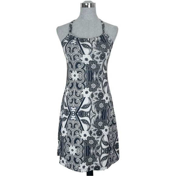 Prana Dresses & Skirts - Prana Quinn Dress Women's XS Paisley Black‎ Gray White Cross Back Shelf Bra